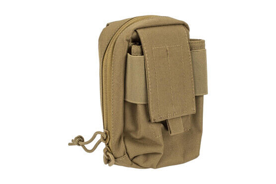 The Red Rock Outdoor Gear Media Pouch is compatible with MOLLE and is made from coyote brown nylon